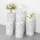Set of 5 White Wave Mesh Cylinder Pedestal Stand Covers with Embroidered Sequins, Pillar Prop Covers - 160 GSM
