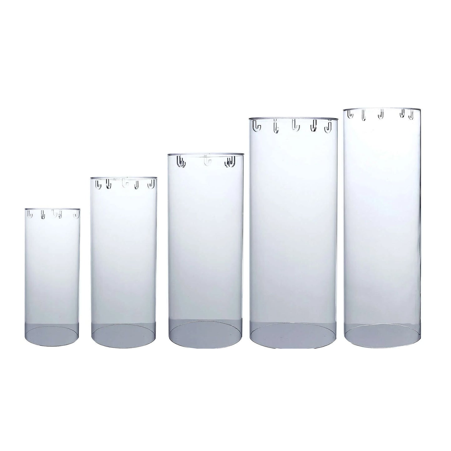 Clear acrylic cylinder pedestal stands for wedding displays. #whtbkgd