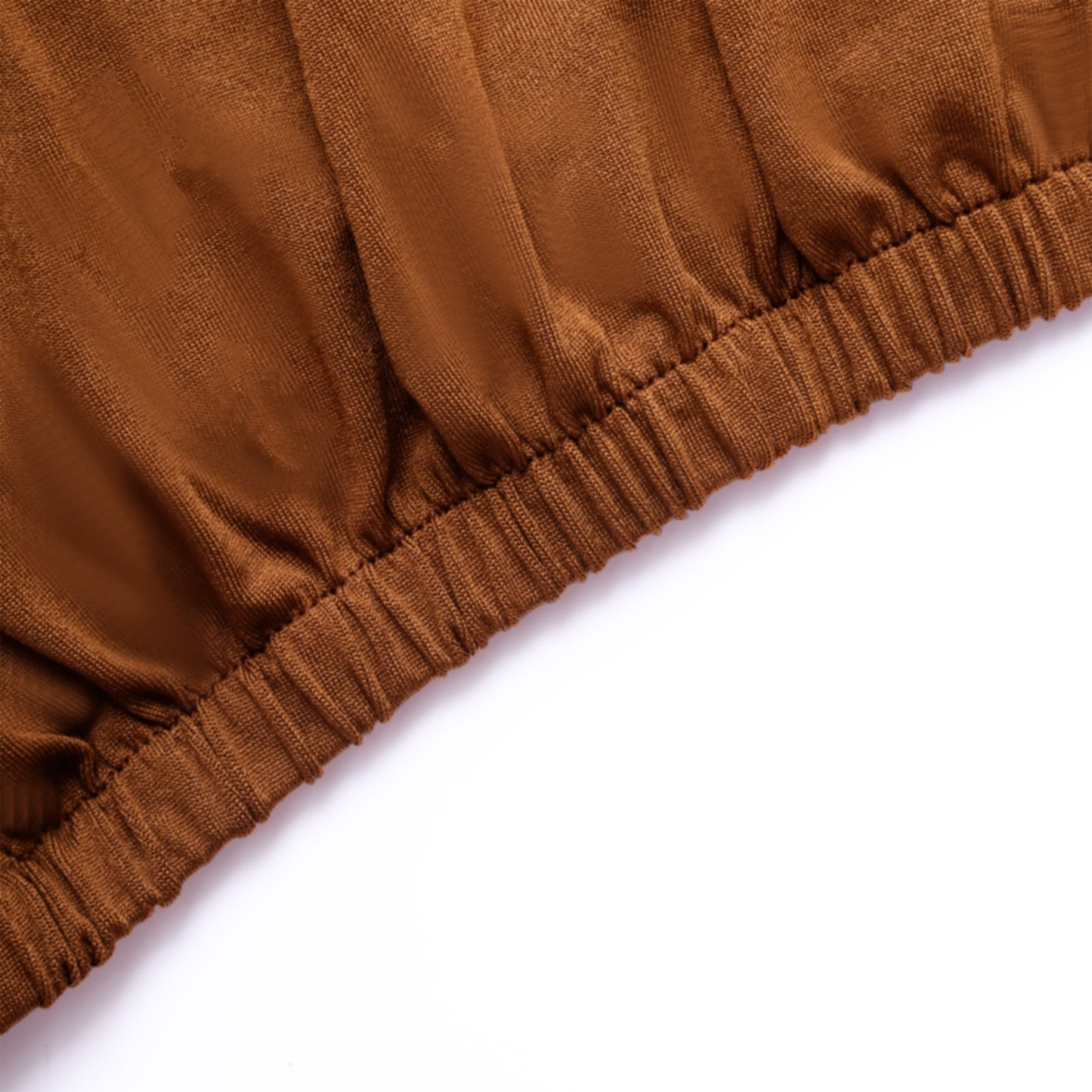 Cinnamon brown spandex pedestal stand cover with elastic edge.