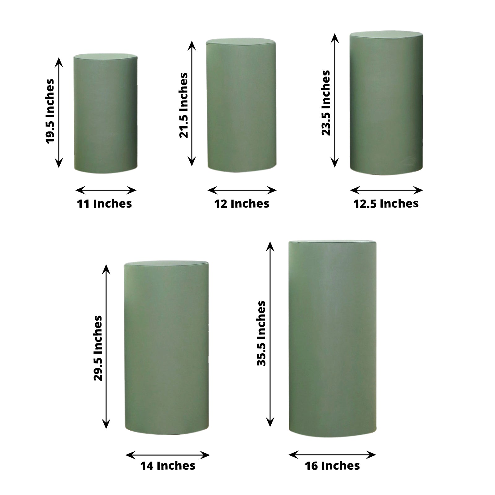 Dusty sage green spandex pedestal stand covers set of 5.