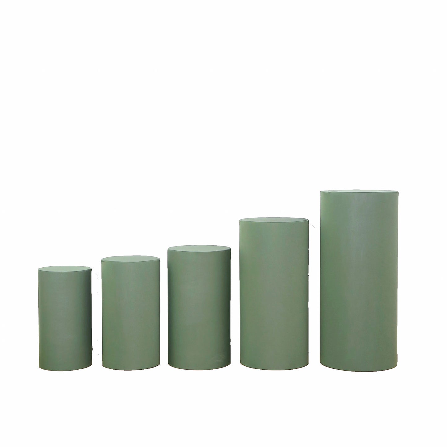 Dusty sage green spandex pedestal stand covers, set of 5.