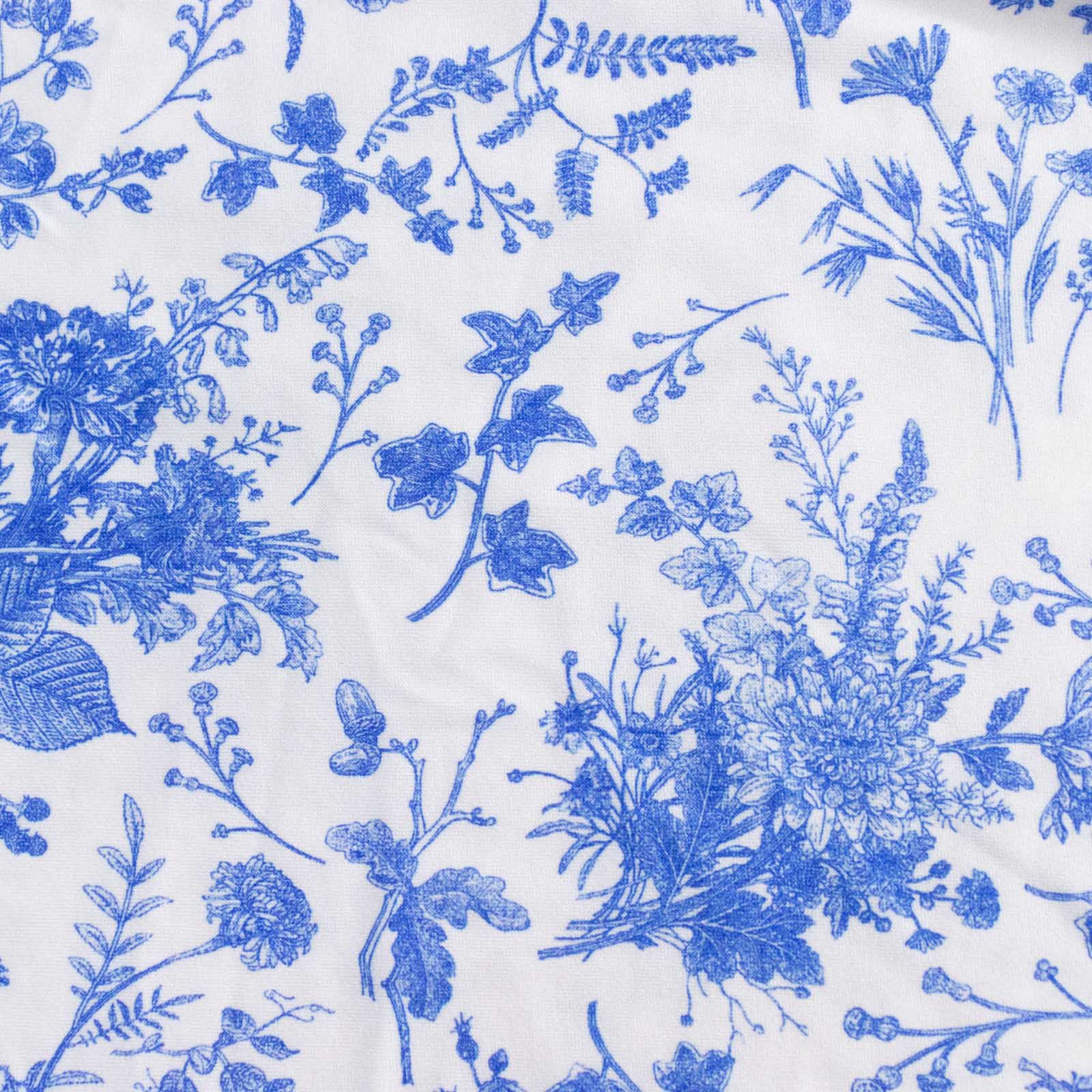 Blue floral spandex pedestal stand cover set with stretchable design.