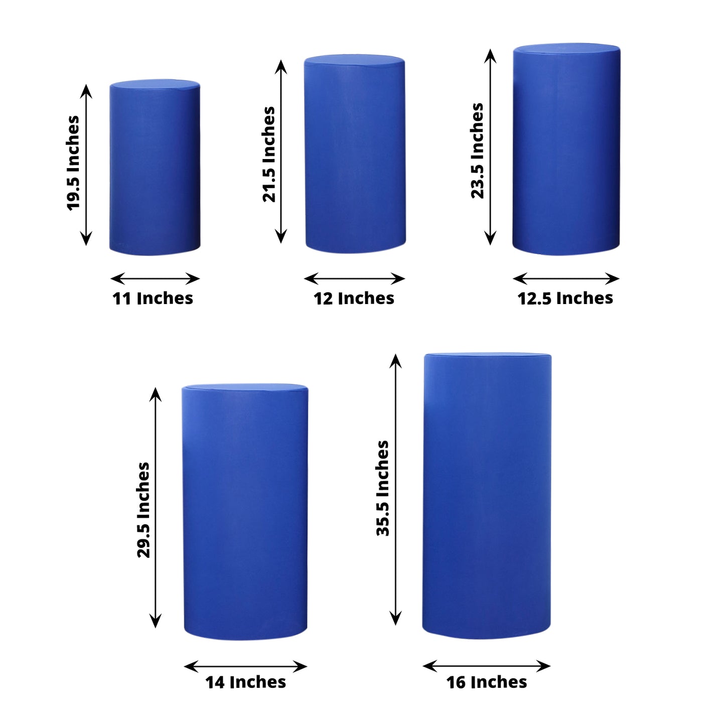 Set of 5 royal blue spandex pedestal stand covers, stretchable and stylish.