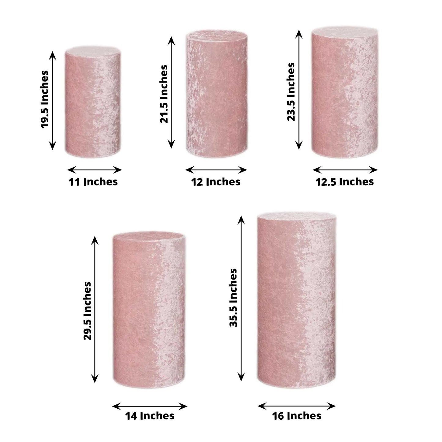 Blush crushed velvet pedestal stand covers set of 5.