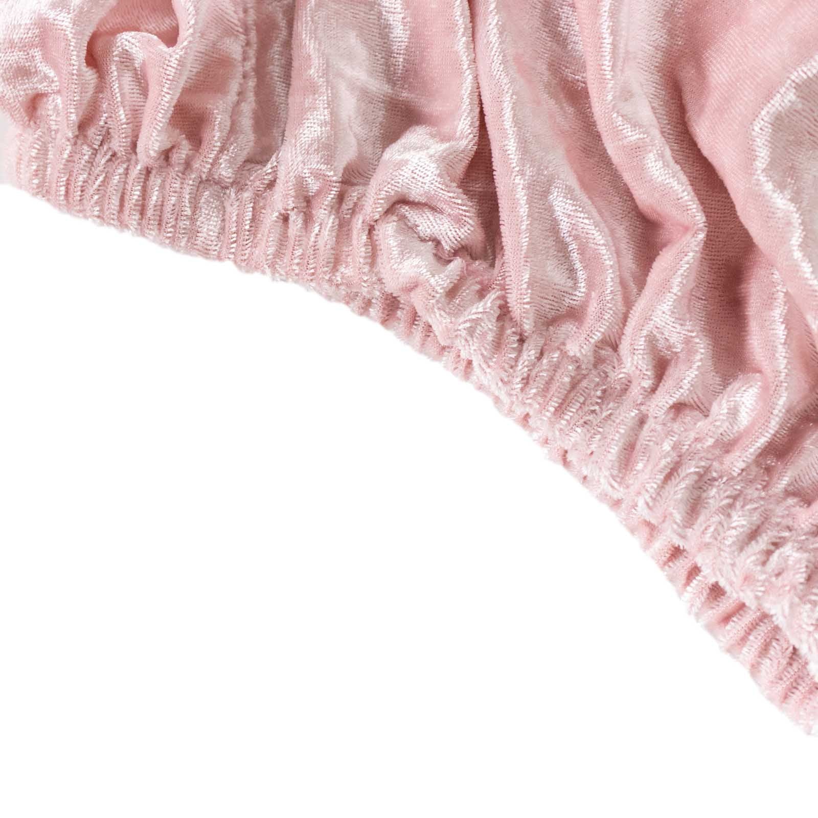 Blush crushed velvet pedestal stand cover for elegant decor.