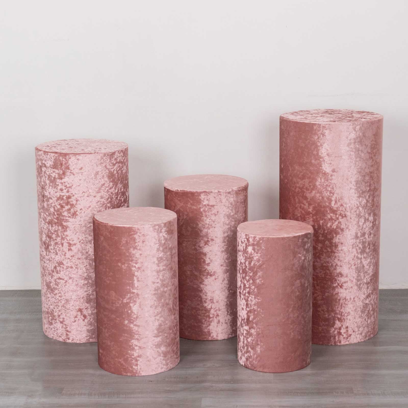 Dusty rose crushed velvet pedestal stand covers set of 5.