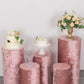 Dusty rose crushed velvet pedestal stand covers for events and displays.