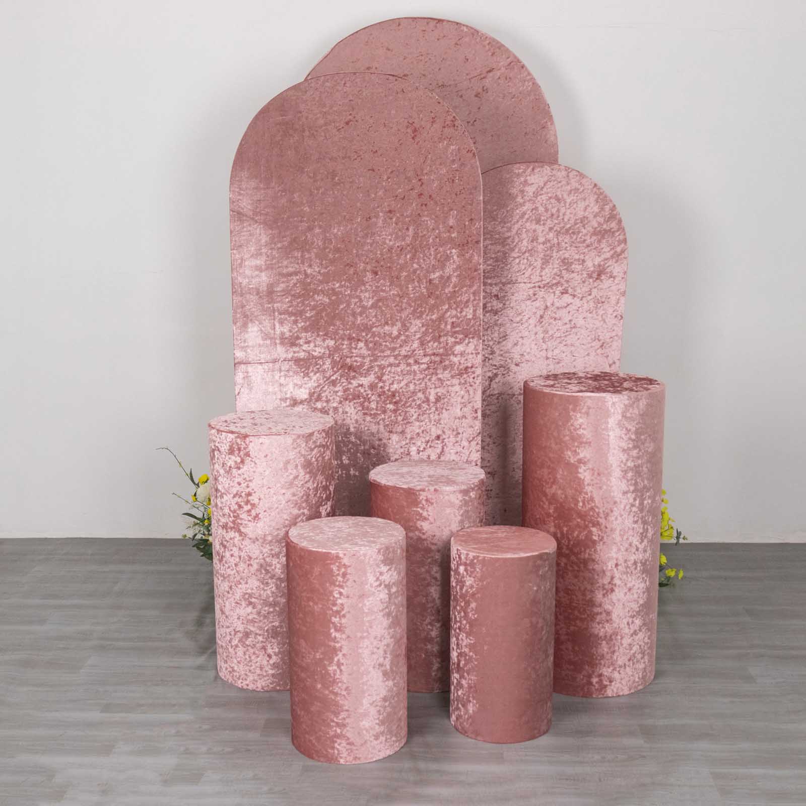 Dusty rose crushed velvet pedestal stand covers set of 5.