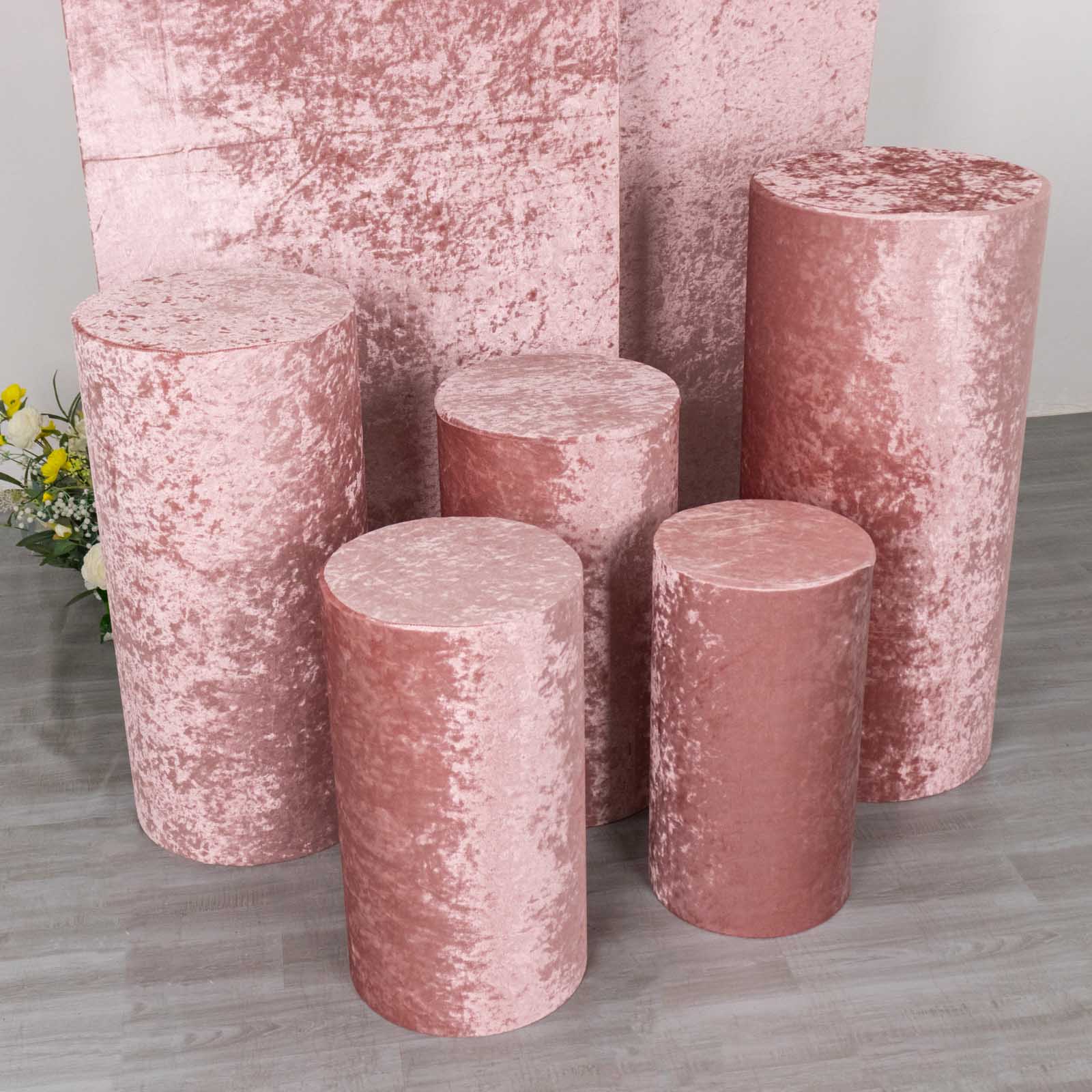 Dusty rose crushed velvet pedestal stand covers set of 5.