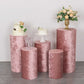Dusty rose crushed velvet cylinder pedestal stand covers set.