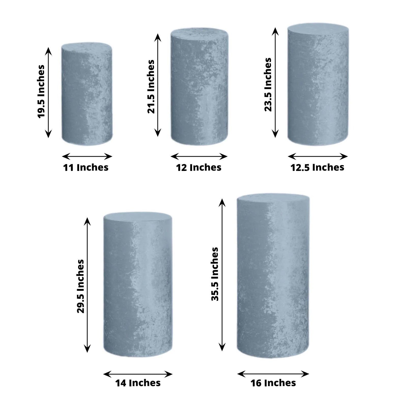 Dusty blue crushed velvet pedestal stand covers set of 5.