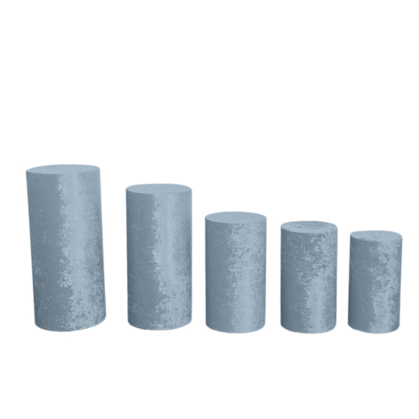 Dusty blue crushed velvet cylinder pedestal stand covers set of 5.