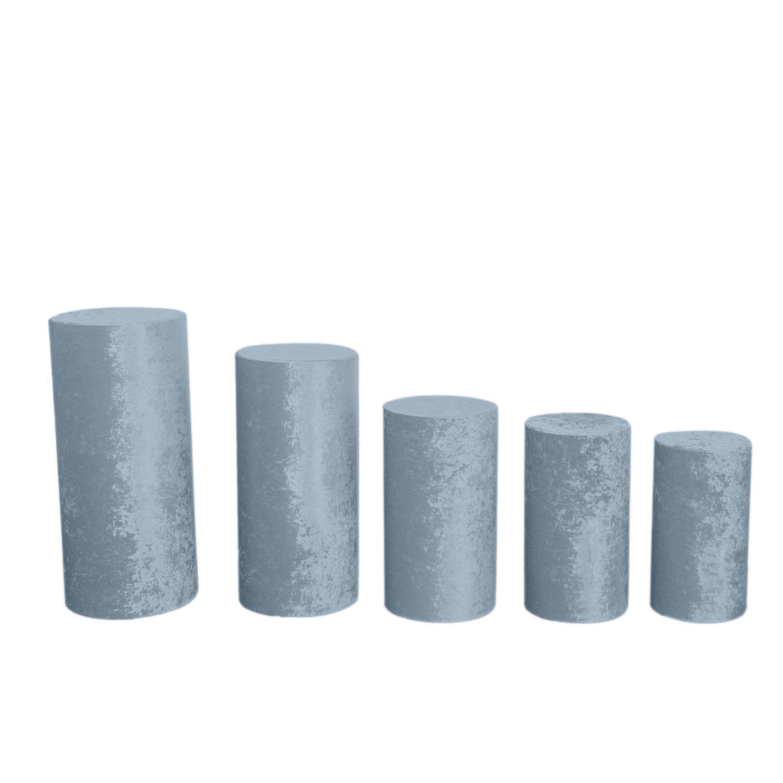 Dusty blue crushed velvet cylinder pedestal stand covers set of 5.