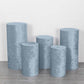 Dusty blue crushed velvet cylinder pedestal stand covers set of 5.
