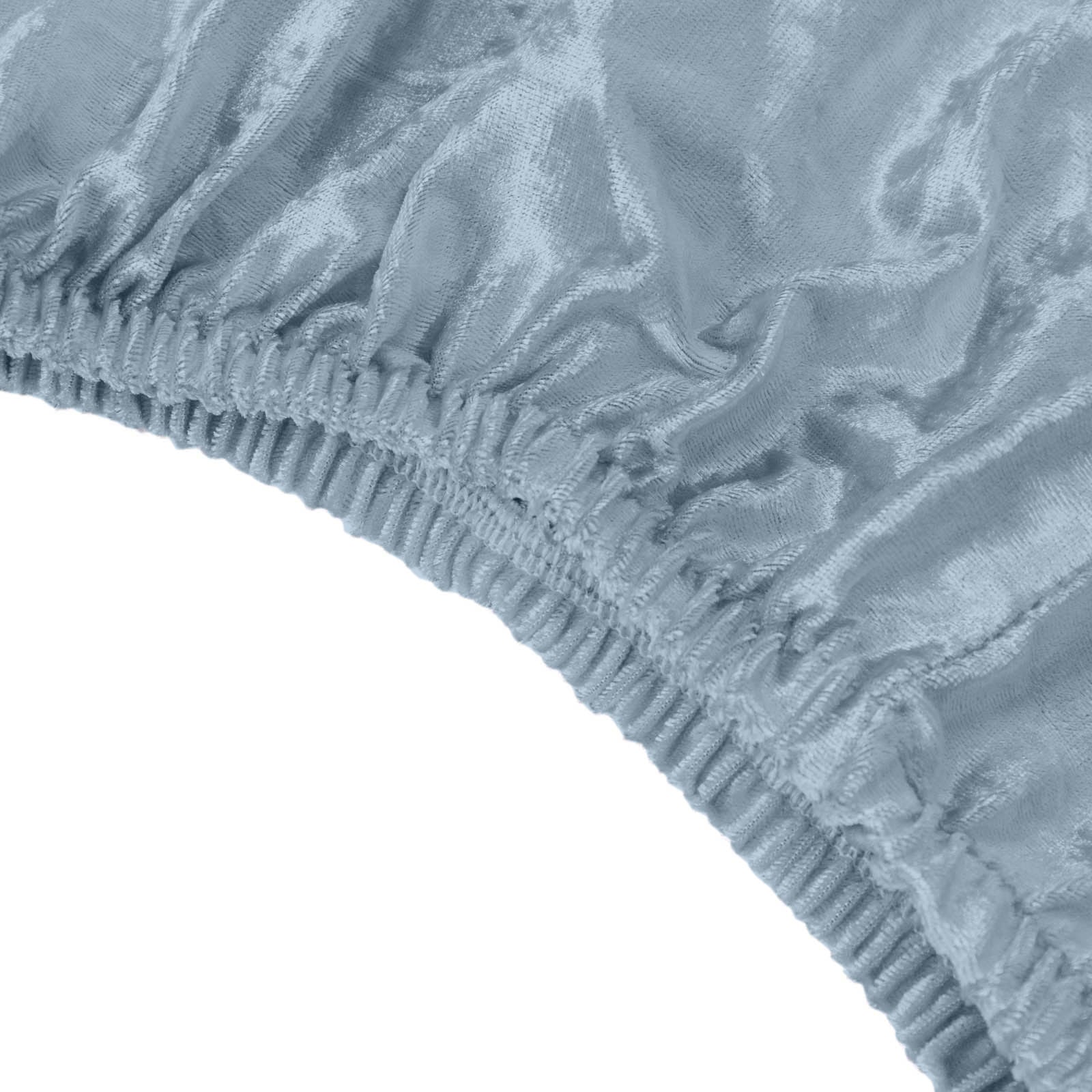 Dusty blue crushed velvet pedestal stand cover close-up.