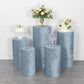 Dusty blue crushed velvet cylinder pedestal stand covers set of 5.