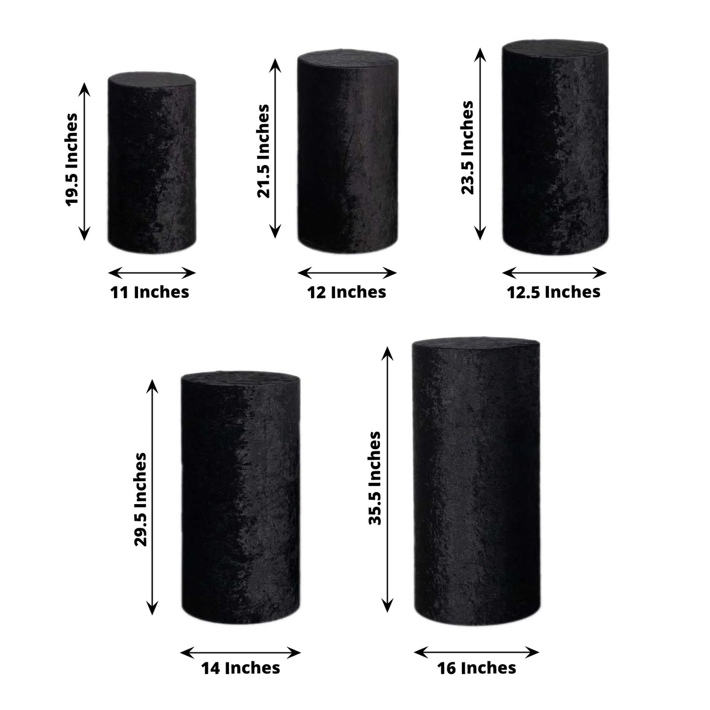 Black crushed velvet pedestal stand covers set of 5.
