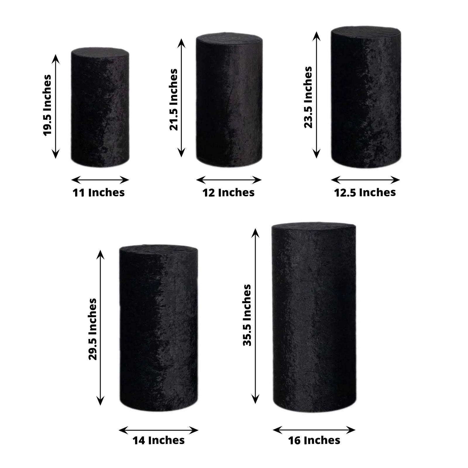 Black crushed velvet pedestal stand covers set of 5.
