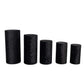 Set of 5 black crushed velvet pedestal stand covers.