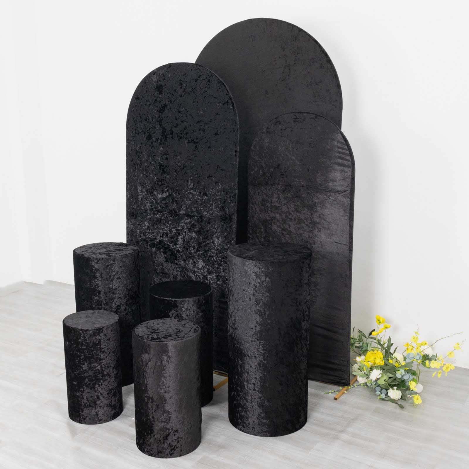 Black velvet pedestal stand covers set of 5 for elegant displays.