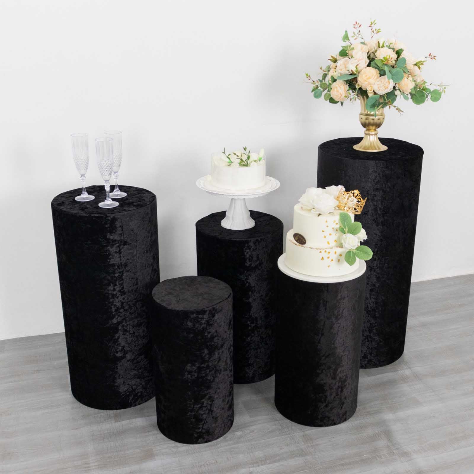 Black crushed velvet pedestal stand covers set of 5.