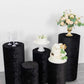 Black crushed velvet pedestal stand covers for elegant displays.