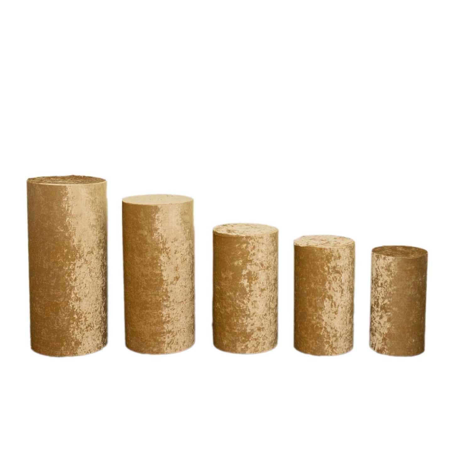 Champagne velvet pedestal stand covers set of 5, ideal for elegant displays.