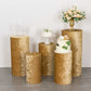 Champagne crushed velvet pedestal stand covers for elegant displays.