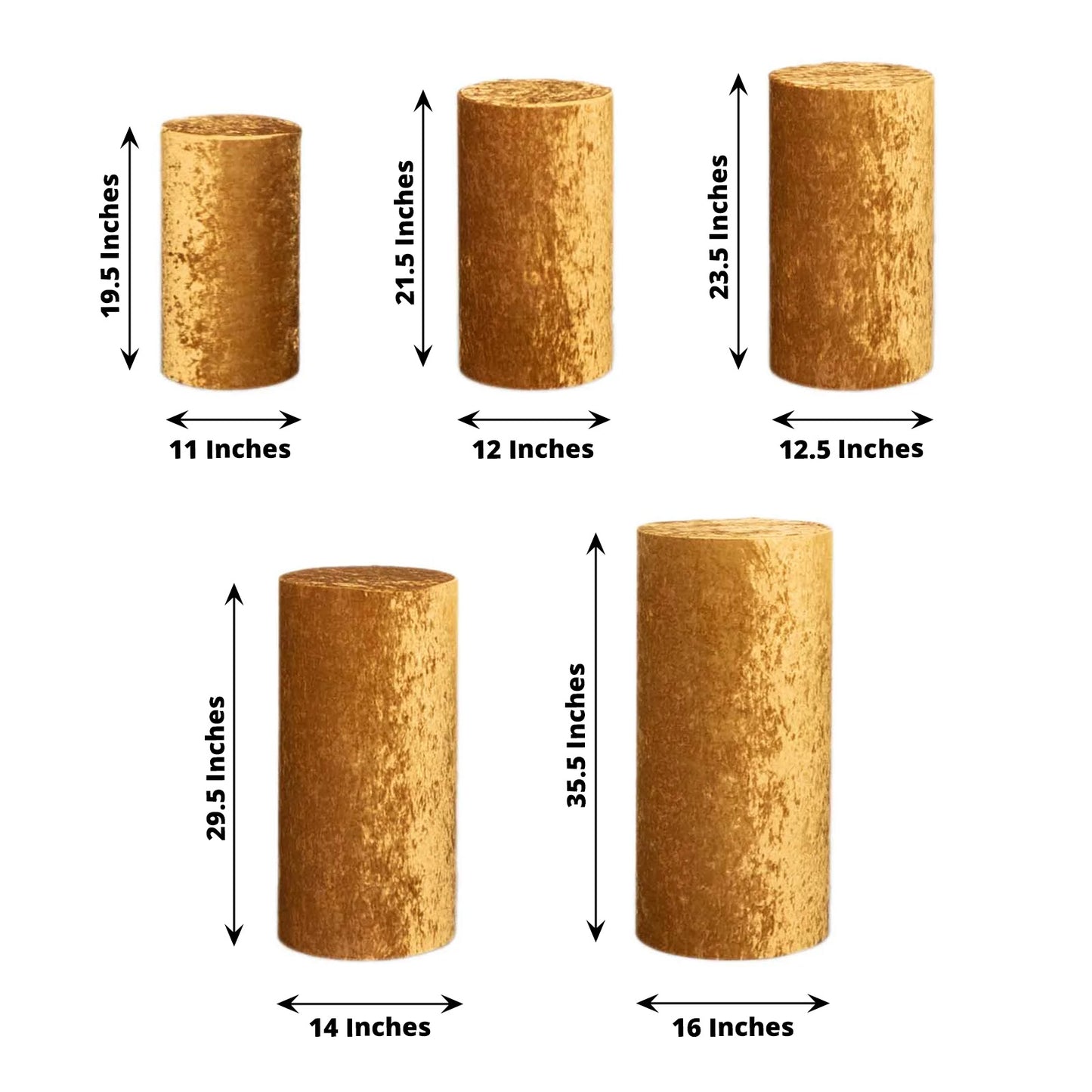 Gold crushed velvet pedestal stand covers set of 5.