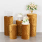 Gold crushed velvet pedestal stand covers set of 5.