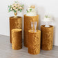 Gold crushed velvet pedestal stand covers for elegant displays.