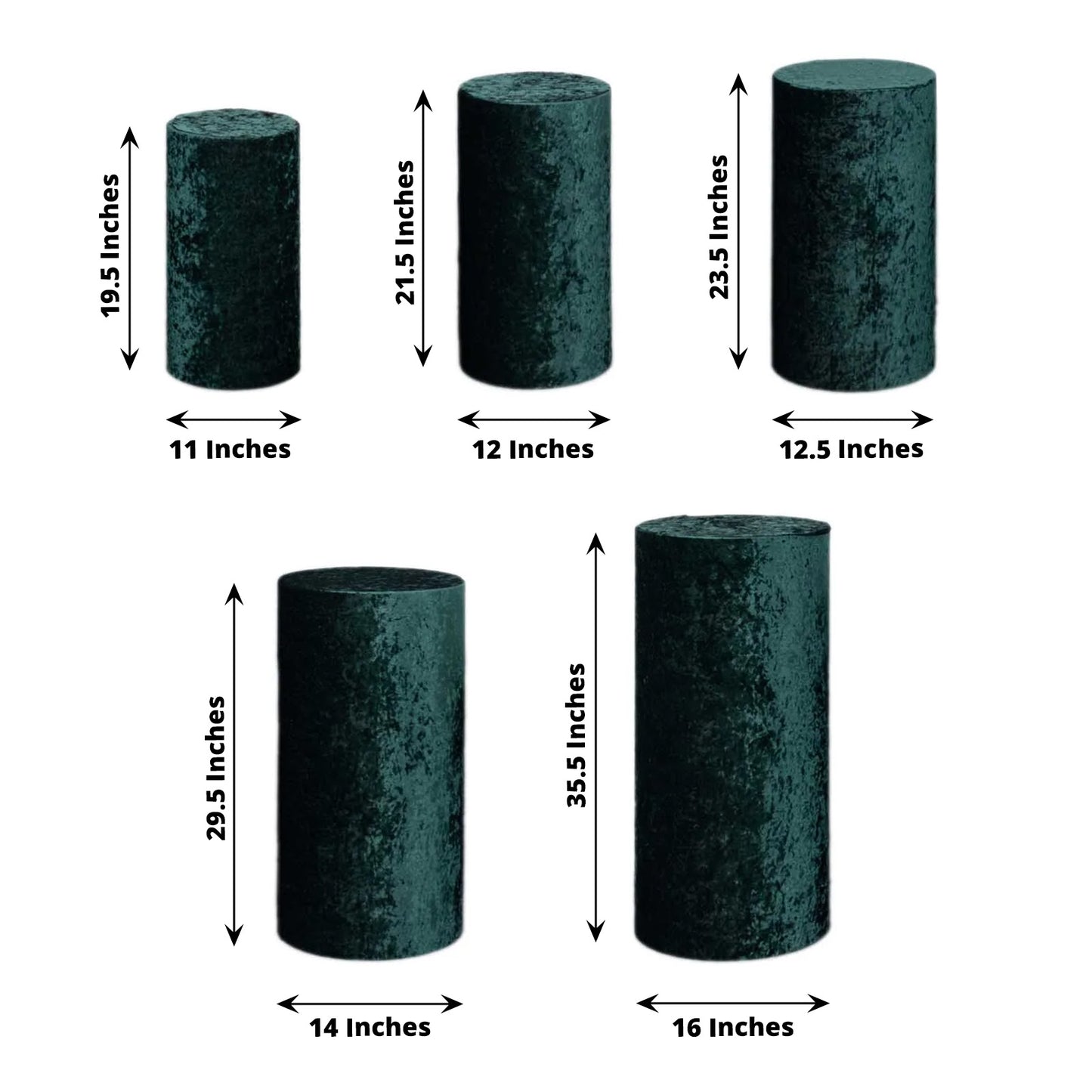 Hunter emerald green crushed velvet pedestal stand covers set of 5.
