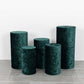 Emerald green crushed velvet cylinder pedestal stand covers set of 5.