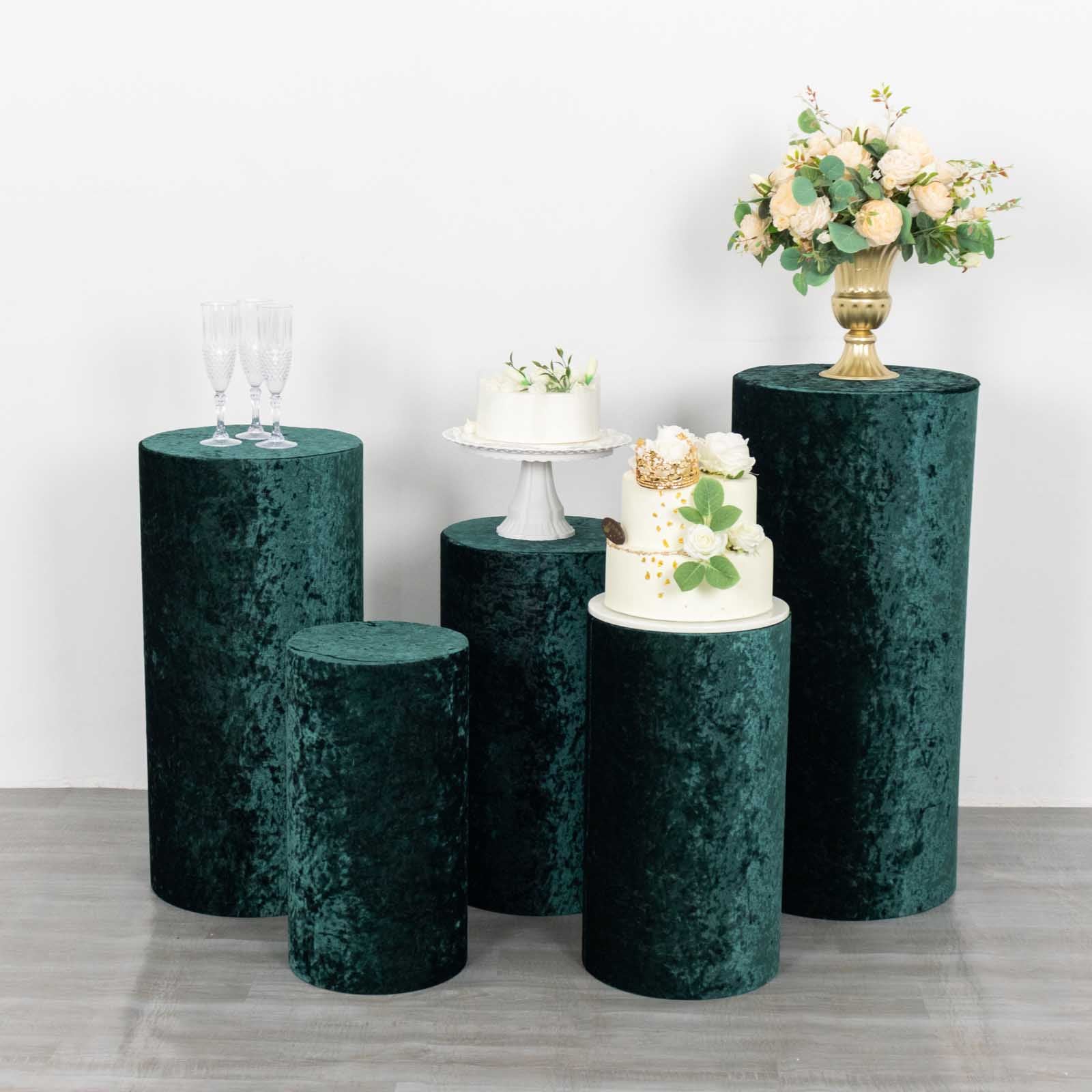 Hunter emerald green crushed velvet pedestal stand covers set of 5.