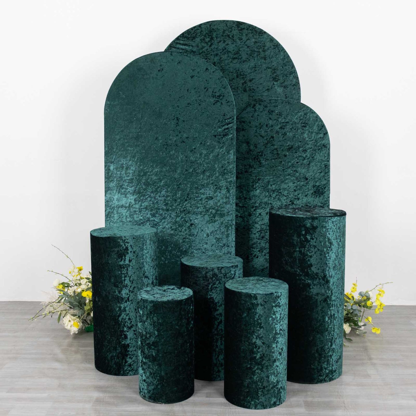 Emerald green crushed velvet pedestal stand covers set of 5.