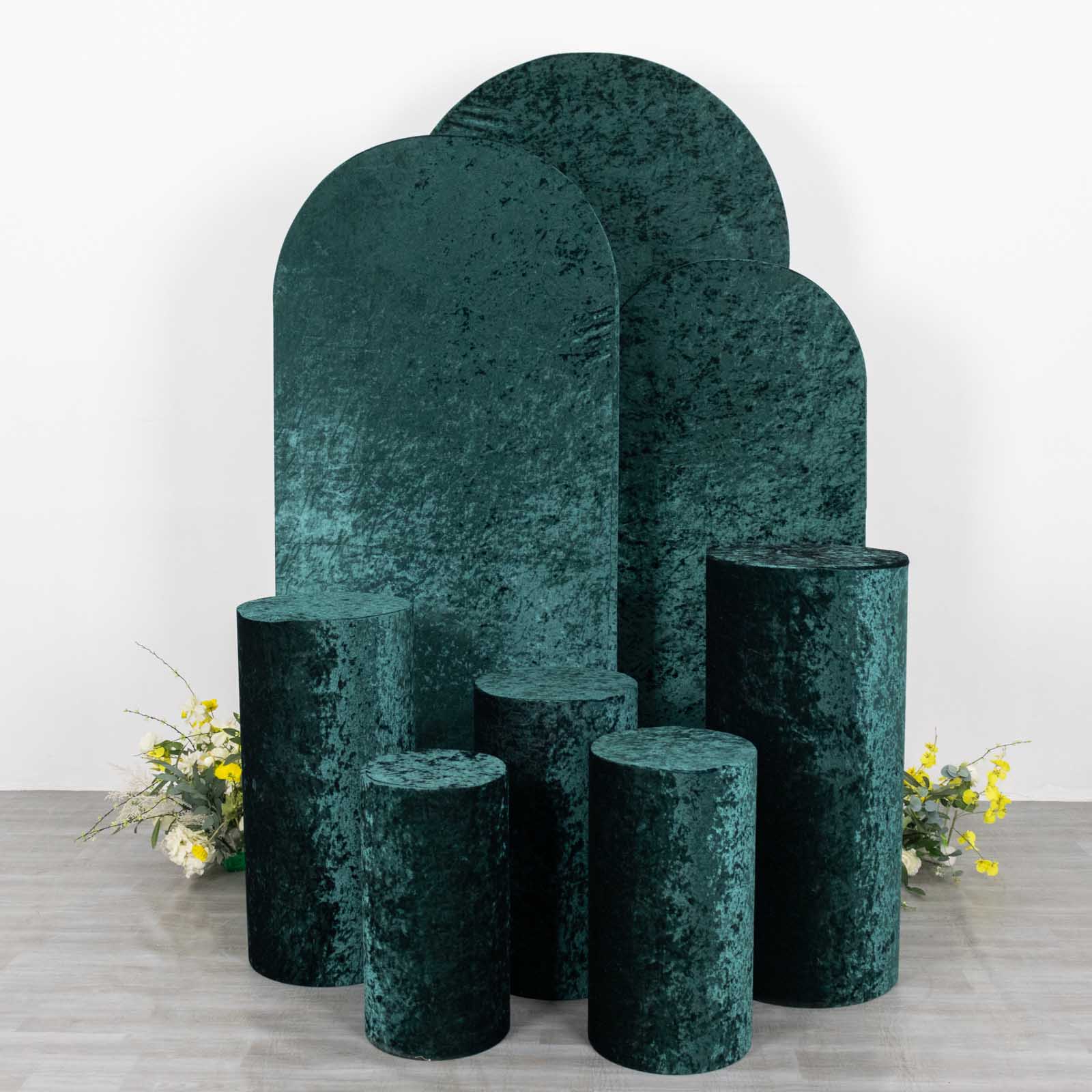 Emerald green crushed velvet pedestal stand covers set of 5.
