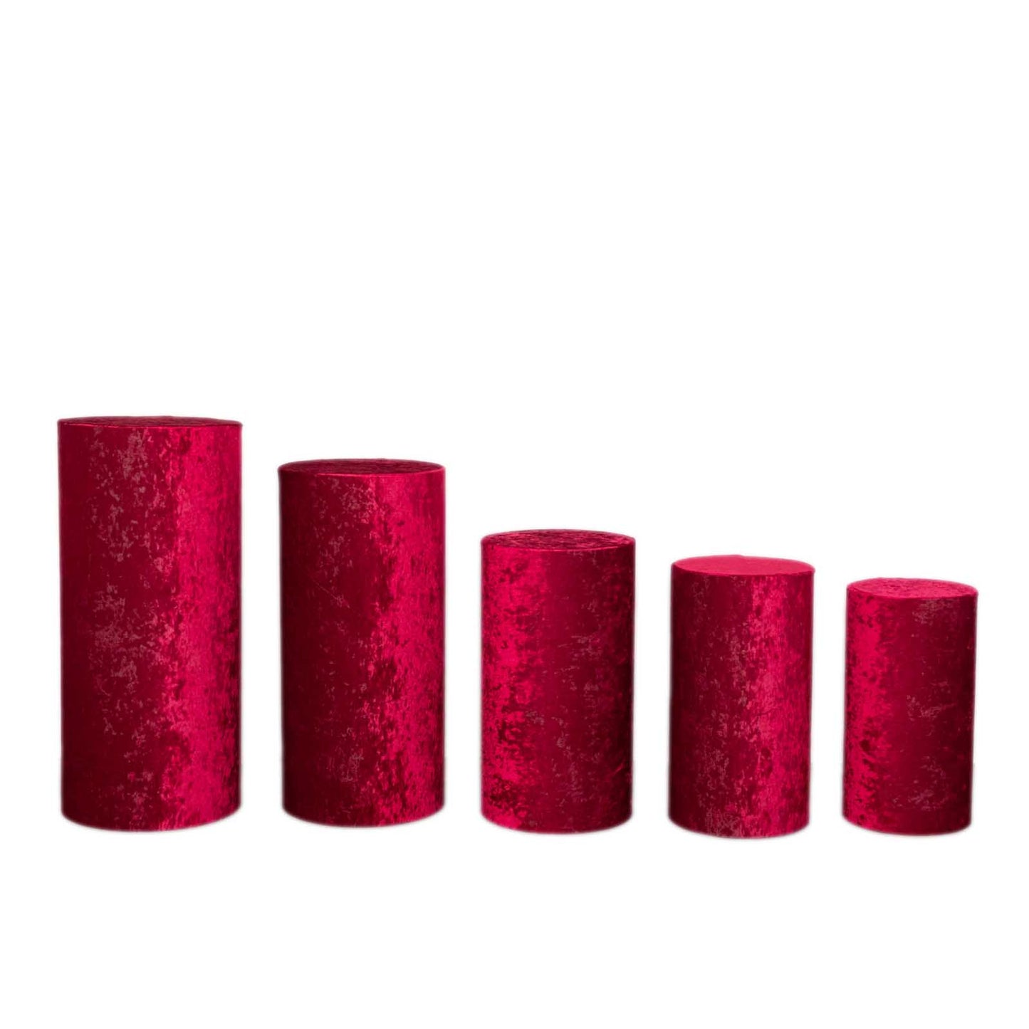 Red crushed velvet pedestal stand covers set of 5.