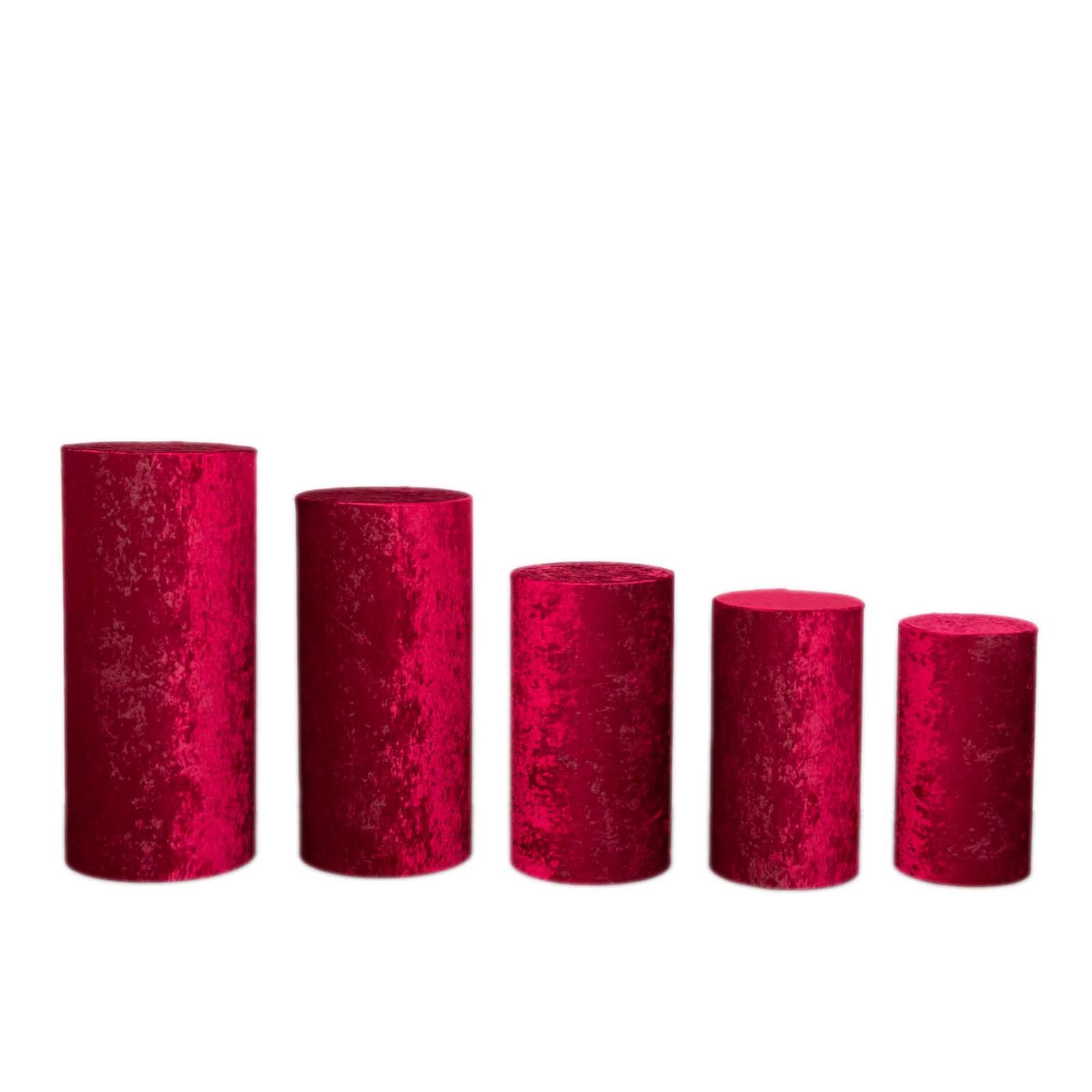 Red crushed velvet pedestal stand covers set of 5.