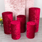 Red crushed velvet pedestal stand covers set of 5.