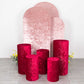 Red crushed velvet pedestal stand covers set of 5.
