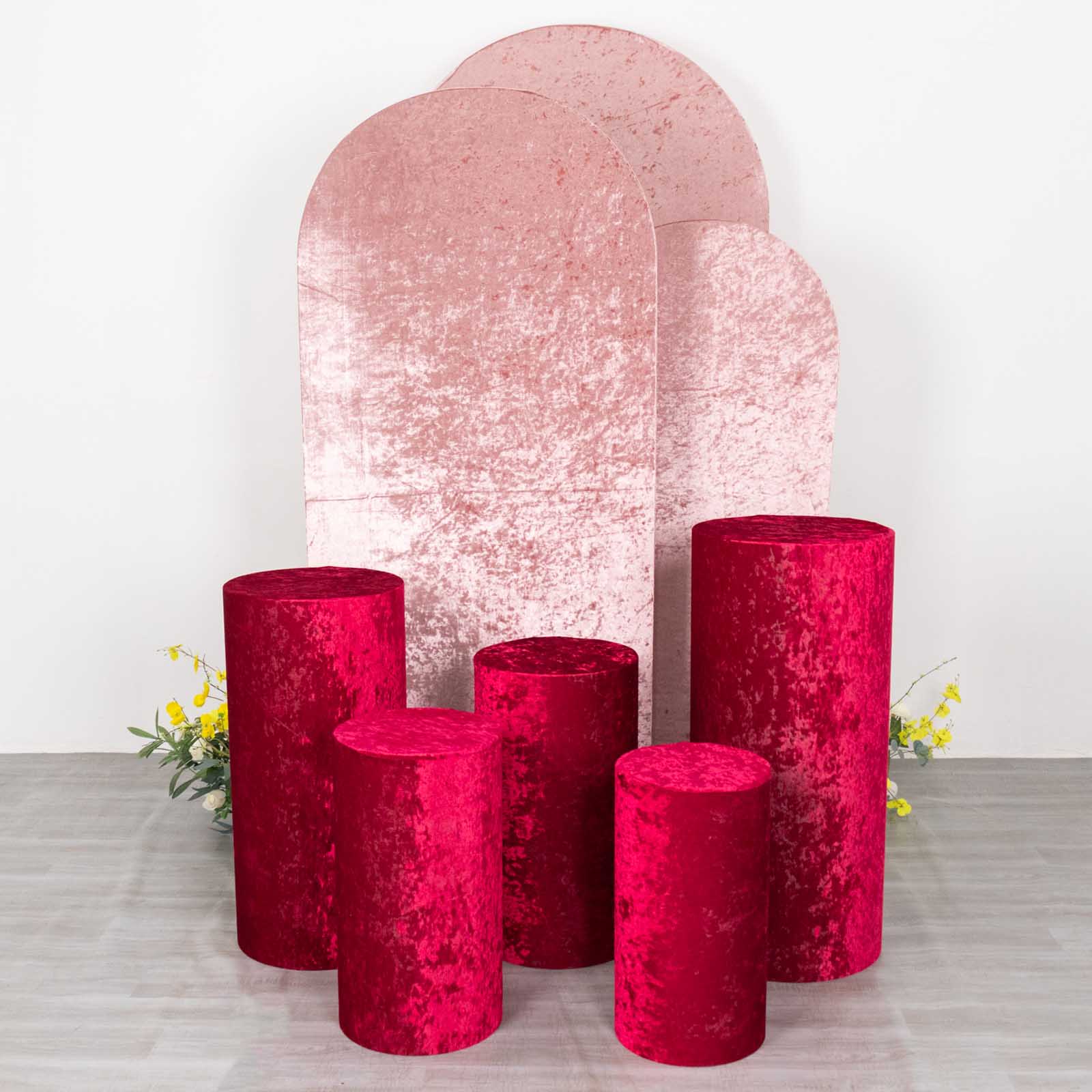 Red crushed velvet pedestal stand covers set of 5.