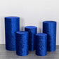 Royal blue crushed velvet cylinder pedestal stand covers set of 5.