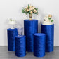 Royal blue crushed velvet pedestal stand covers for elegant decor.