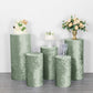 Sage green crushed velvet pedestal stand covers for events and displays.