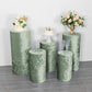 Sage green crushed velvet pedestal stand covers for elegant displays.