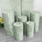 Sage green crushed velvet pedestal stand covers in a set of 5.