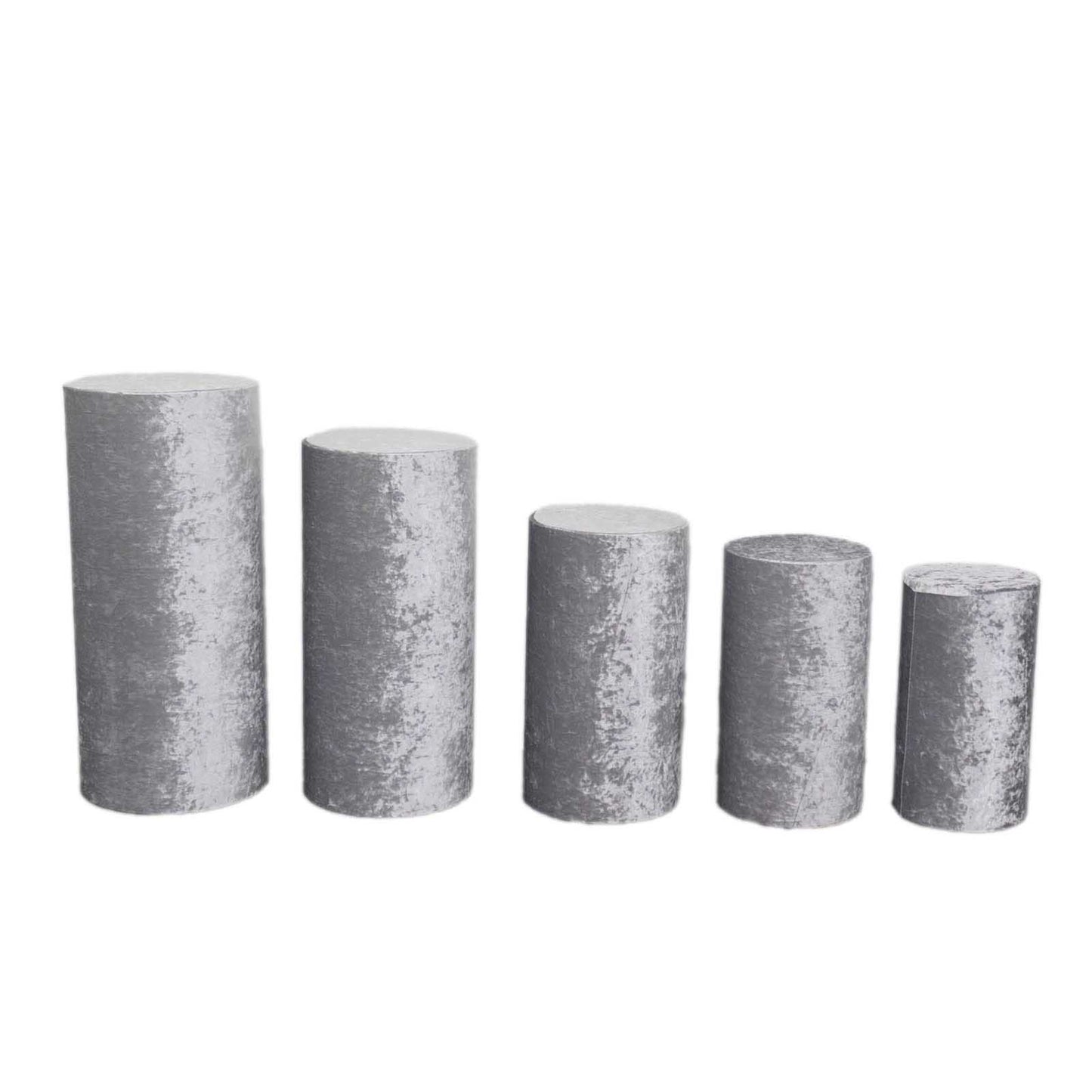 Silver crushed velvet pedestal stand covers set of 5.