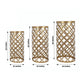 Gold metal cylinder cake display stands in a hollow overlapping circles pattern.