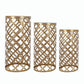 Gold metal cylinder cake display stands in hollow overlapping circles, set of 3.
