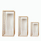 Gold metal rectangular plant stands with geometric pattern, nesting tables set of 3.